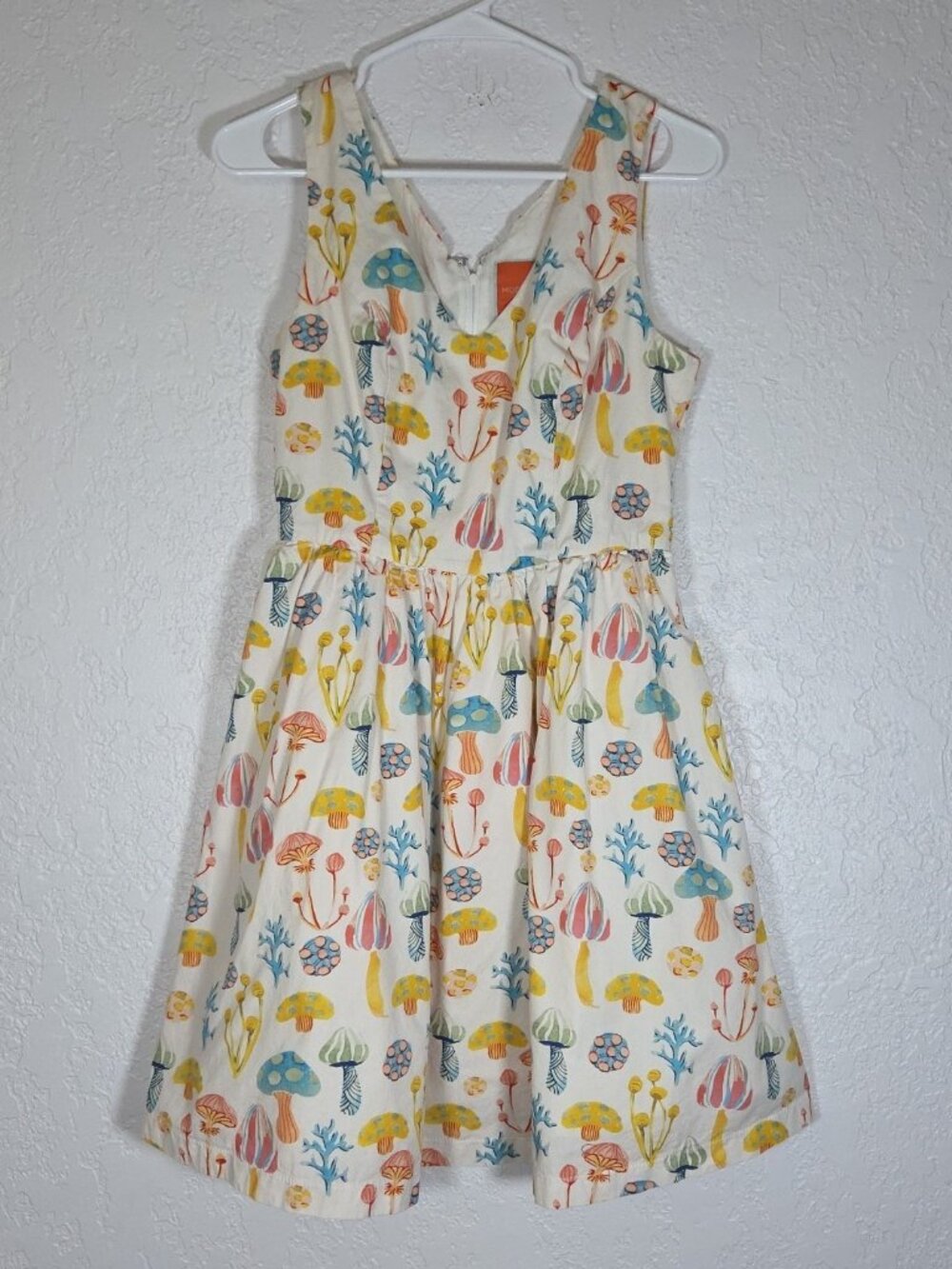 MODCLOTH Pleasant Temperament A-Line Dress Mushroom Print Sleeveless Dress M